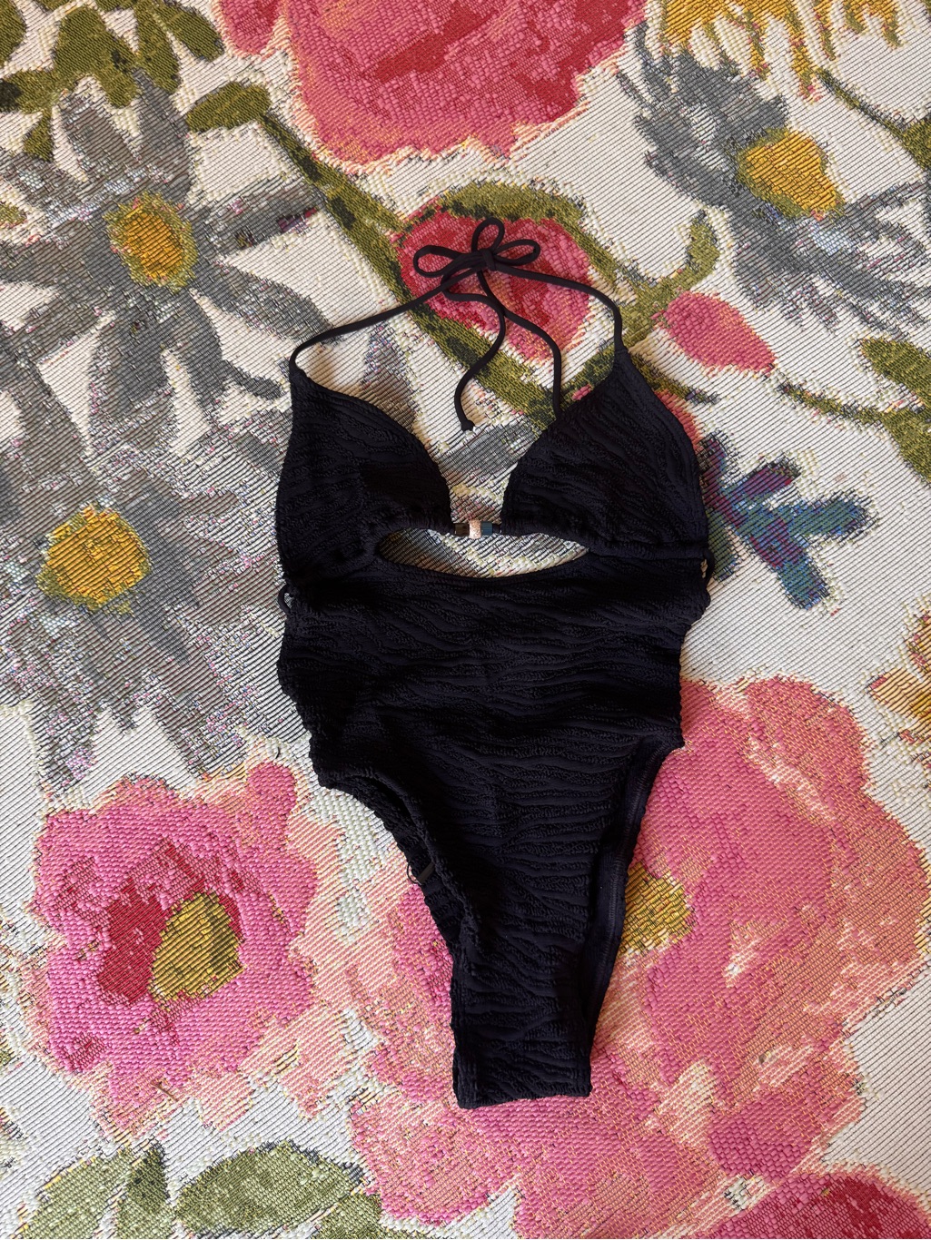 Bond-Eye Black Textured One-Piece Swimsuit